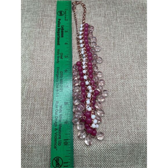 Coldwater Creek Fringe Necklace & Bracelet Set  Pink White Clear Acrylic Adjusta - Picture 5 of 8
